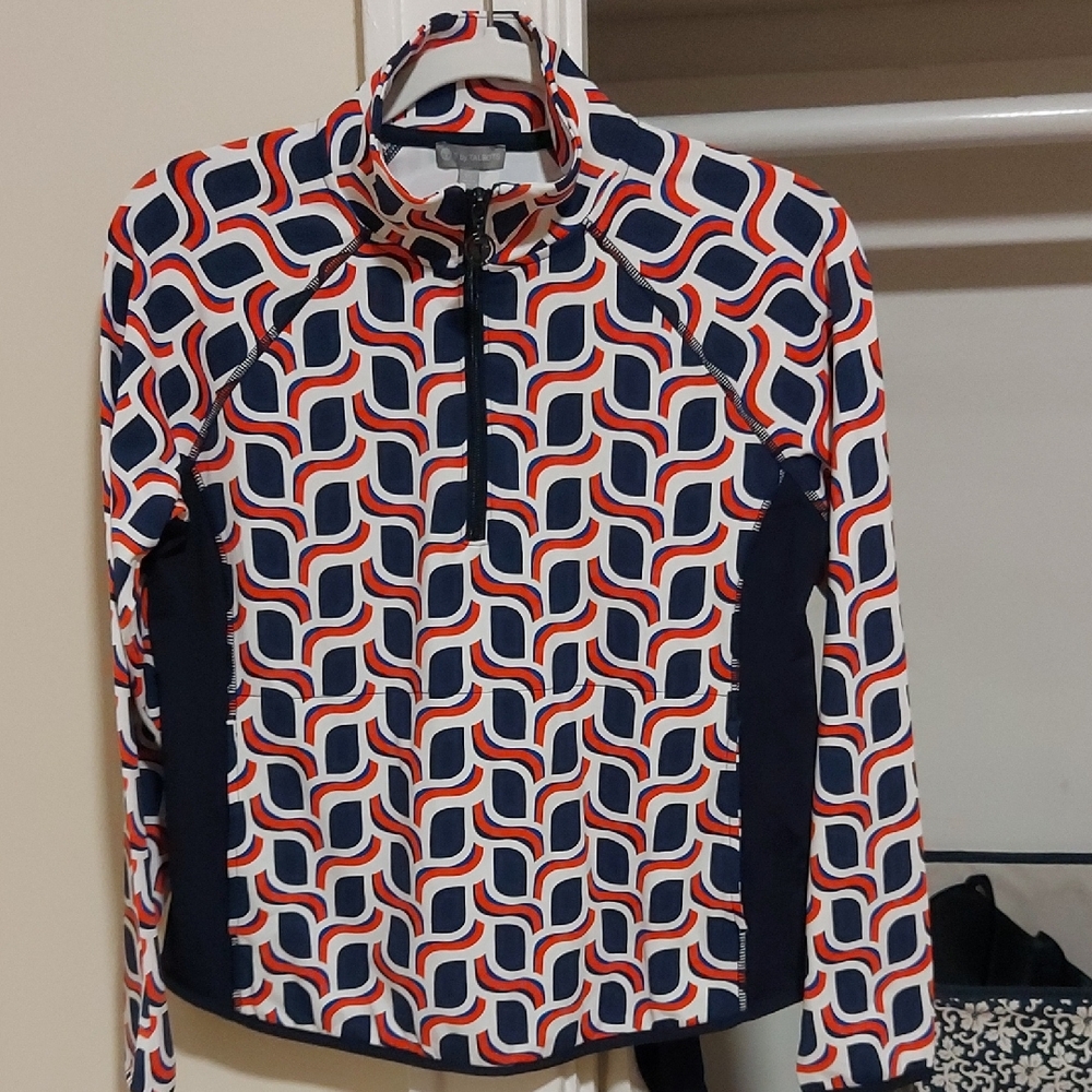 Talbots Navy, Red & White Geometric Quarter-Zip Pullover